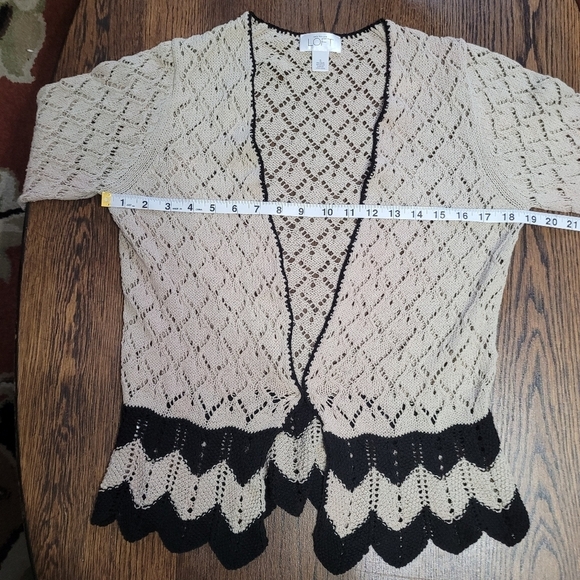 Ann Taylor LOFT Tan Black Crochet Open Front Cardigan Sweater Size Womens Small - Picture 6 of 8